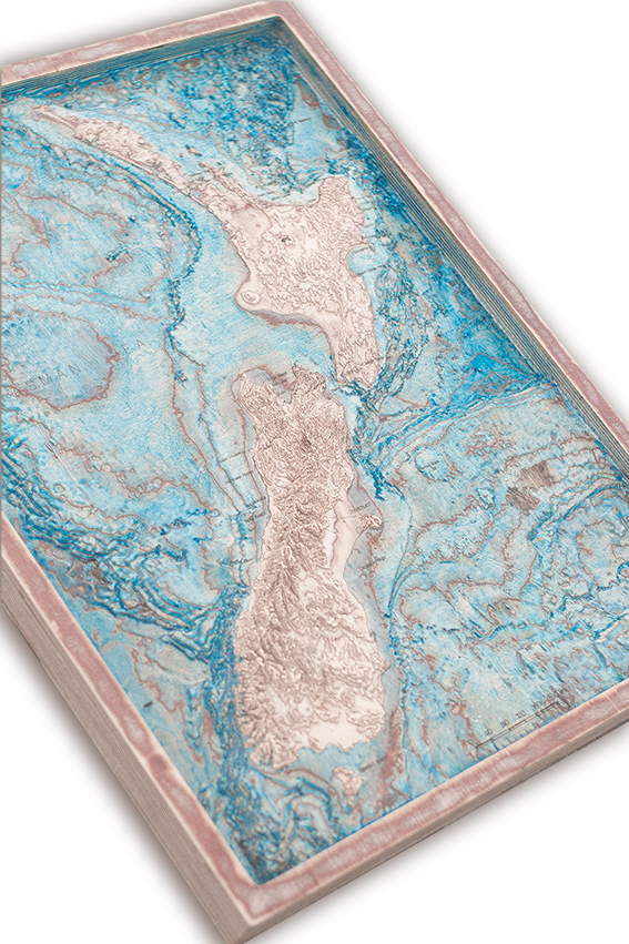 3D topo map of New Zealand 27" cy 20" (70 cm by 55 cm)