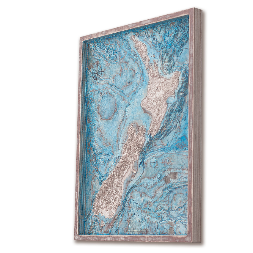 3D topo map of New Zealand 27" cy 20" (70 cm by 55 cm)