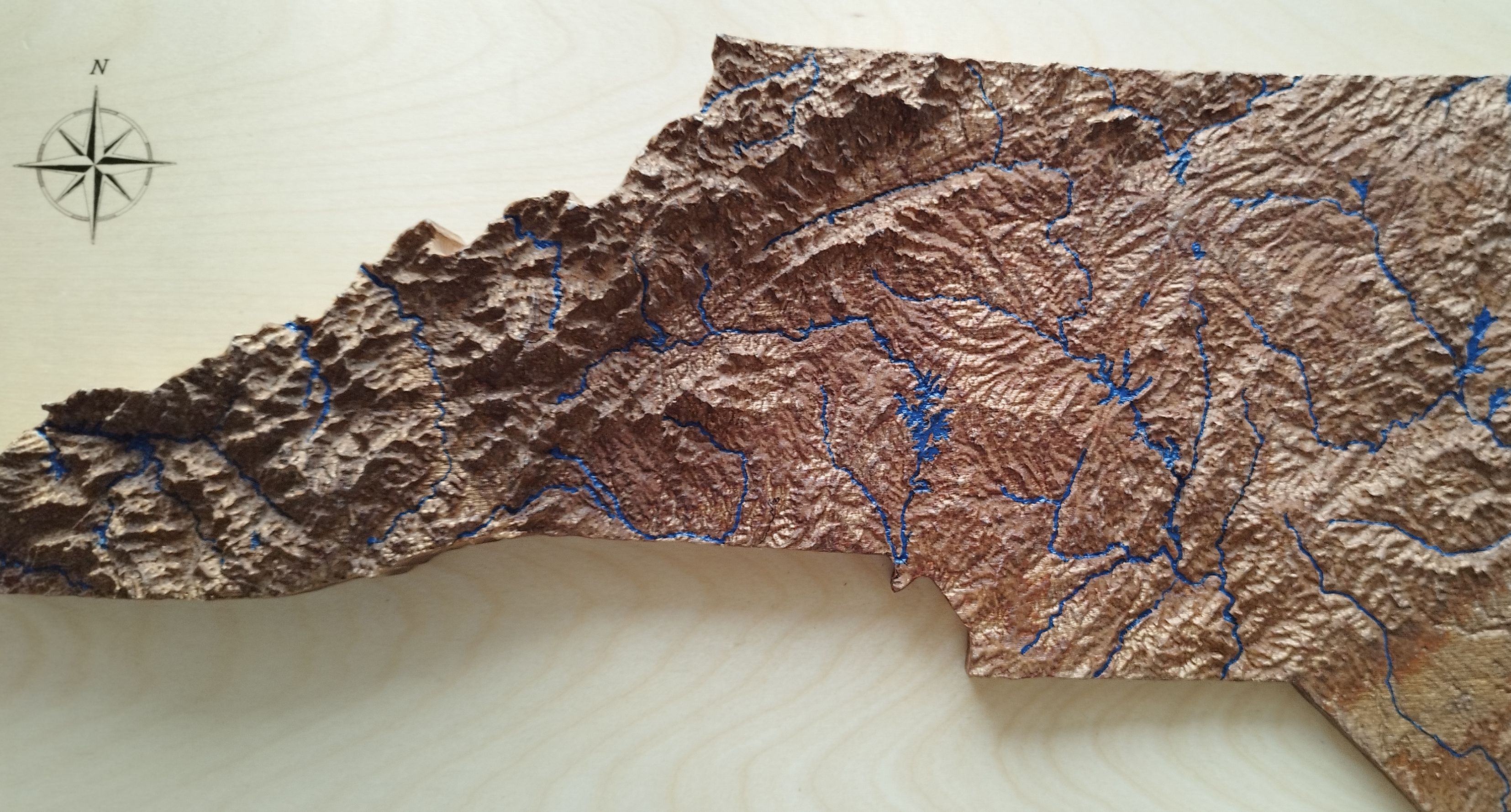 3D topo map of North Carolina 34" by 16"