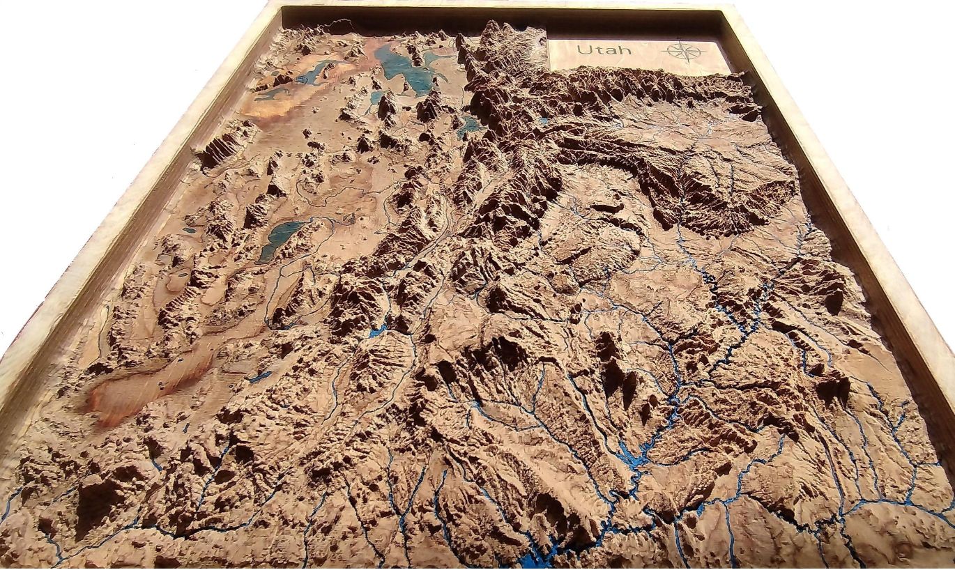 3D map of Utah 25" by 25"