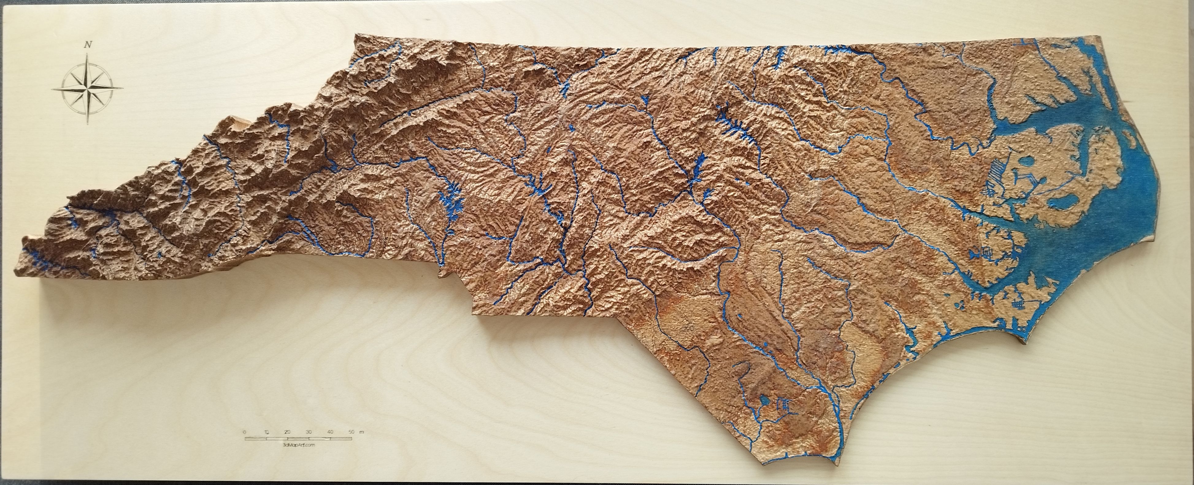 3D topo map of North Carolina 34" by 16"