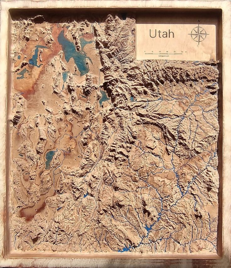 3D map of Utah 25" by 25"