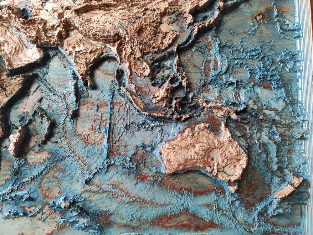 3D Wooden World Map 48" by 28" (122 cm by 70 cm)