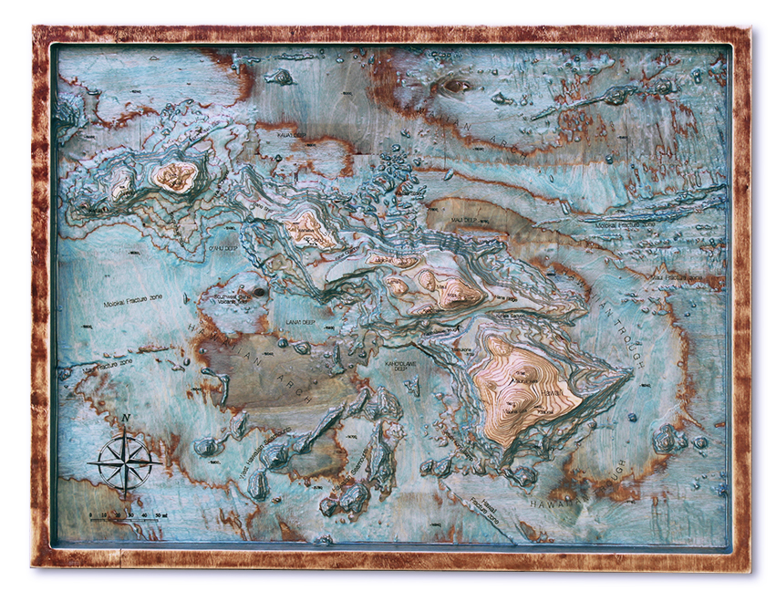 3D topo map of Hawaii 32" by 24"