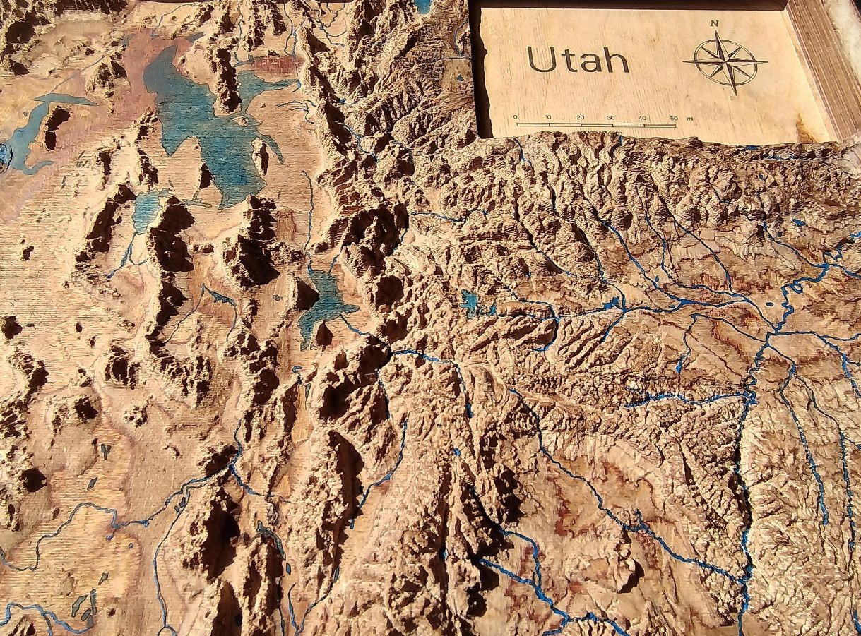3D map of Utah 25" by 25"