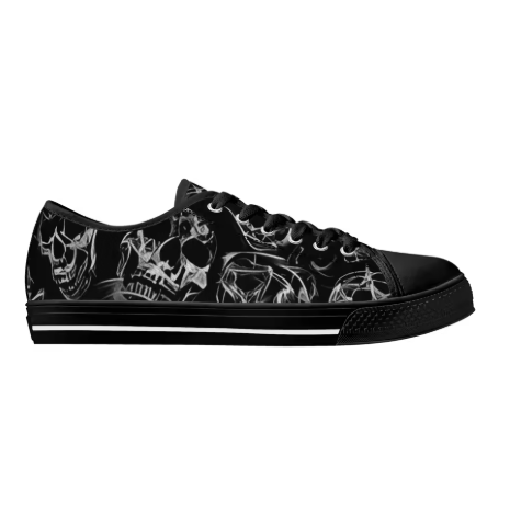 Skull Print Black Canvas Sneakers