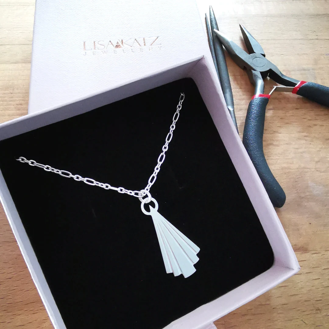 Art Deco Silver Fan Pendant Necklace | 20" | Sterling Silver