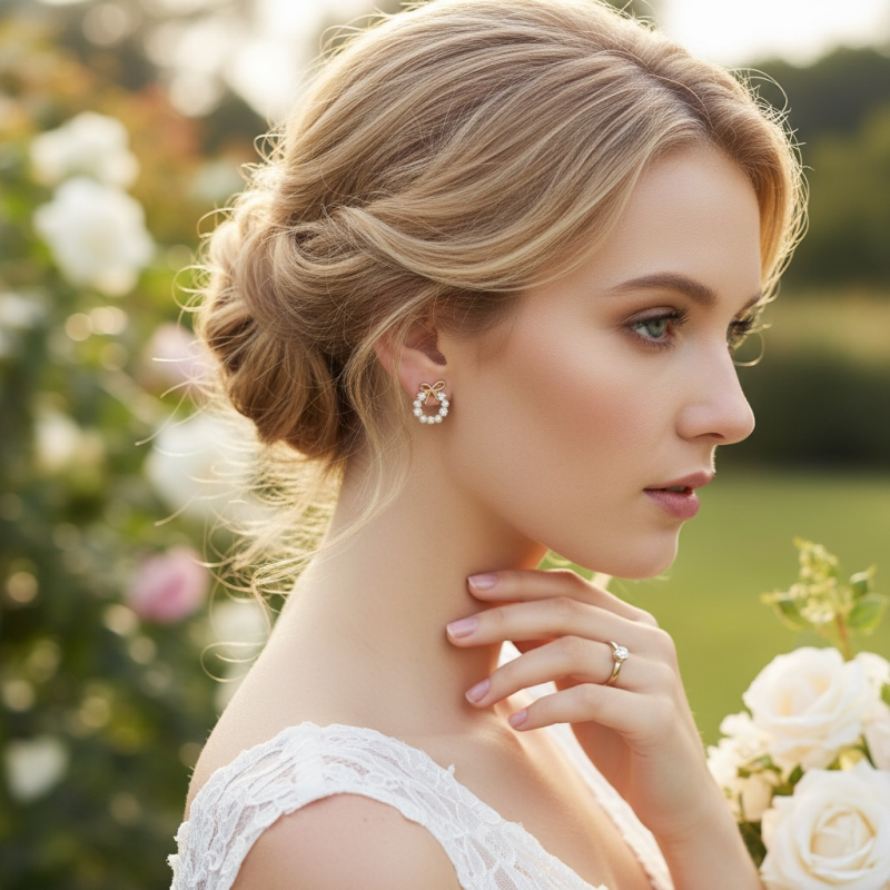 Pearl Bow Stud Earrings