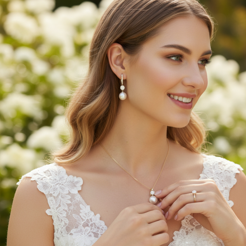 Pearl and cz bridal jewellery set - Gold