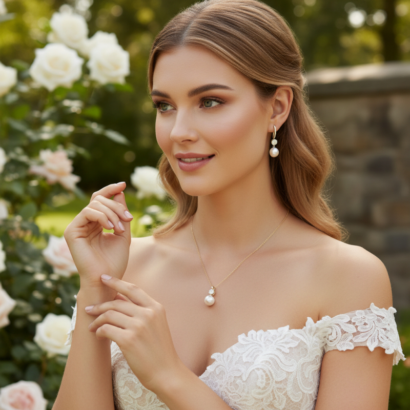 Pearl and cz bridal jewellery set - Gold