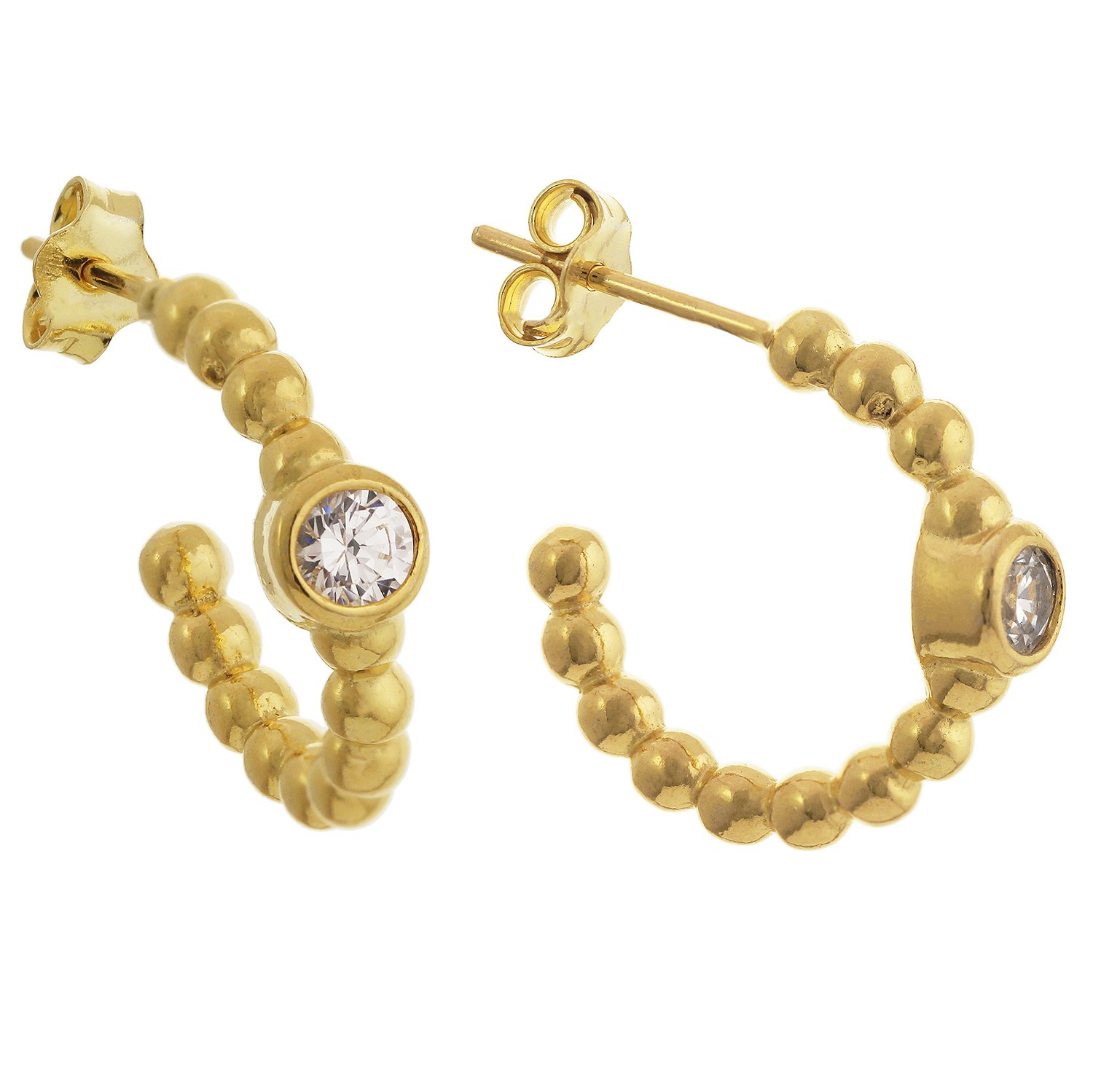 Gold Plated CZ Hoop Stud Earrings