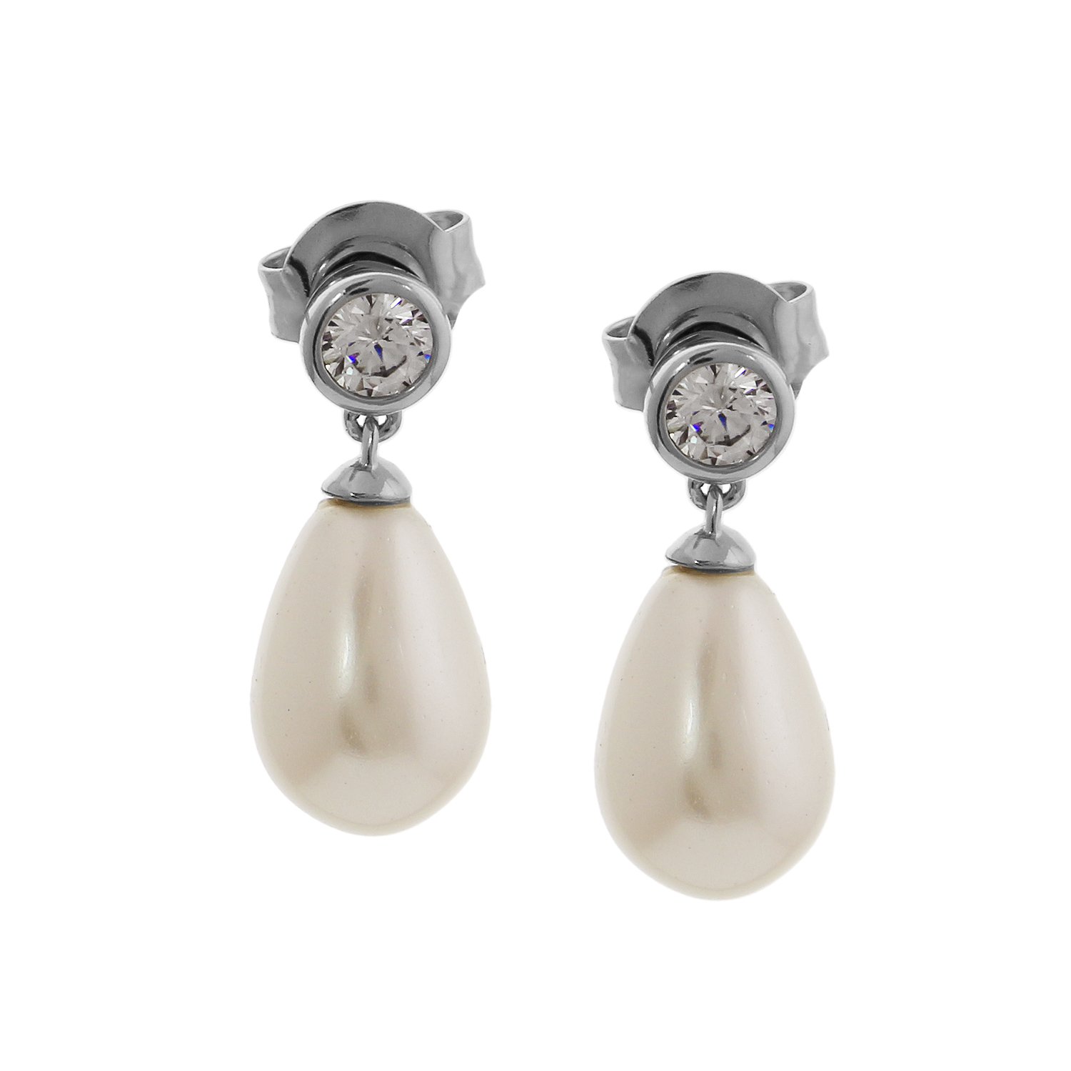 18mm Pearl and CZ Drop Stud Earrings