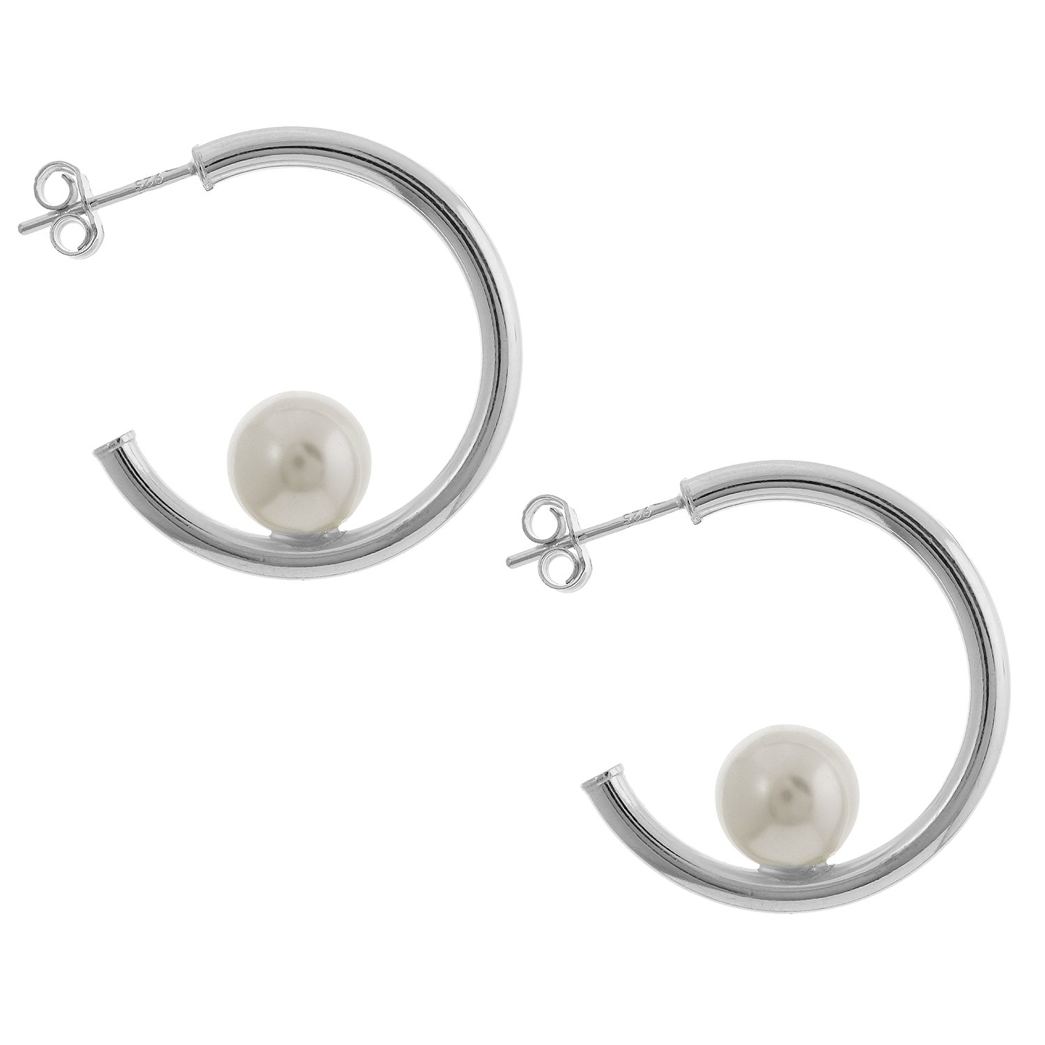 25mm Pearl Hoop Stud Earrings