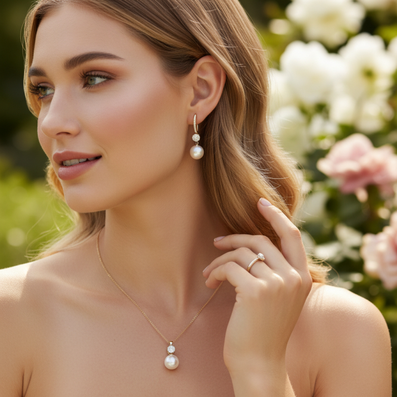 Pearl and cz bridal jewellery set - Gold