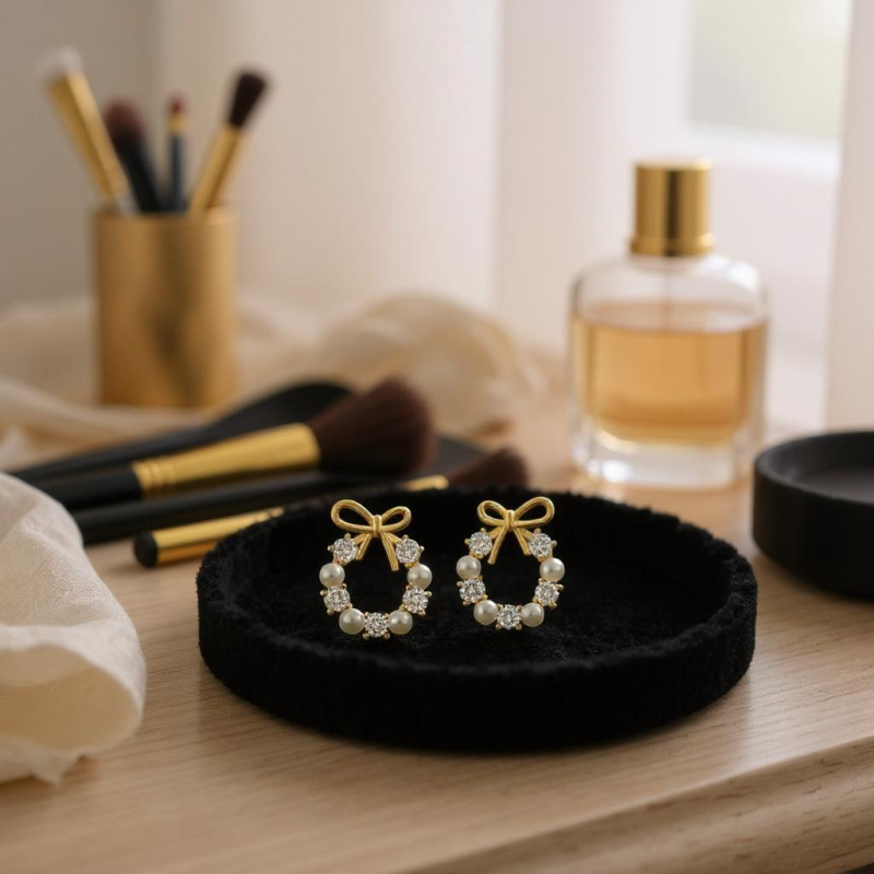 Pearl Bow Stud Earrings