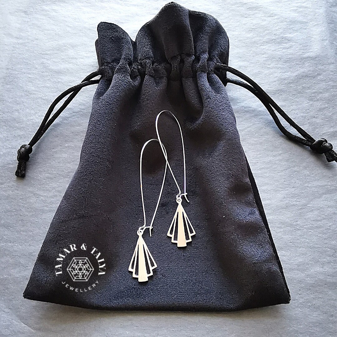 Deco Sterling Silver Dangle Earrings - Satin or Shiny Finish