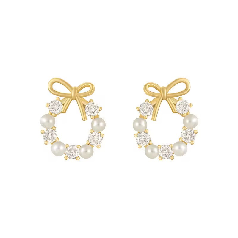 Pearl Bow Stud Earrings