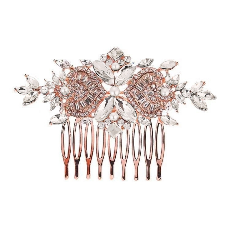 Deco Hair Comb Bridal Headpiece - ROSE GOLD