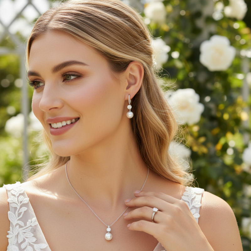 Pearl and cz bridal jewellery set - Silver