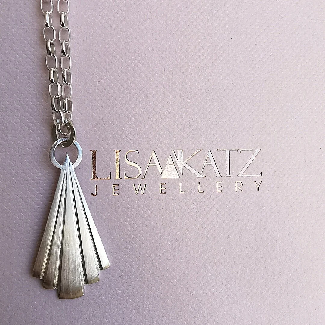 Silver Fan Pendant Necklace | Hallmarked | 18" | Sterling Silver