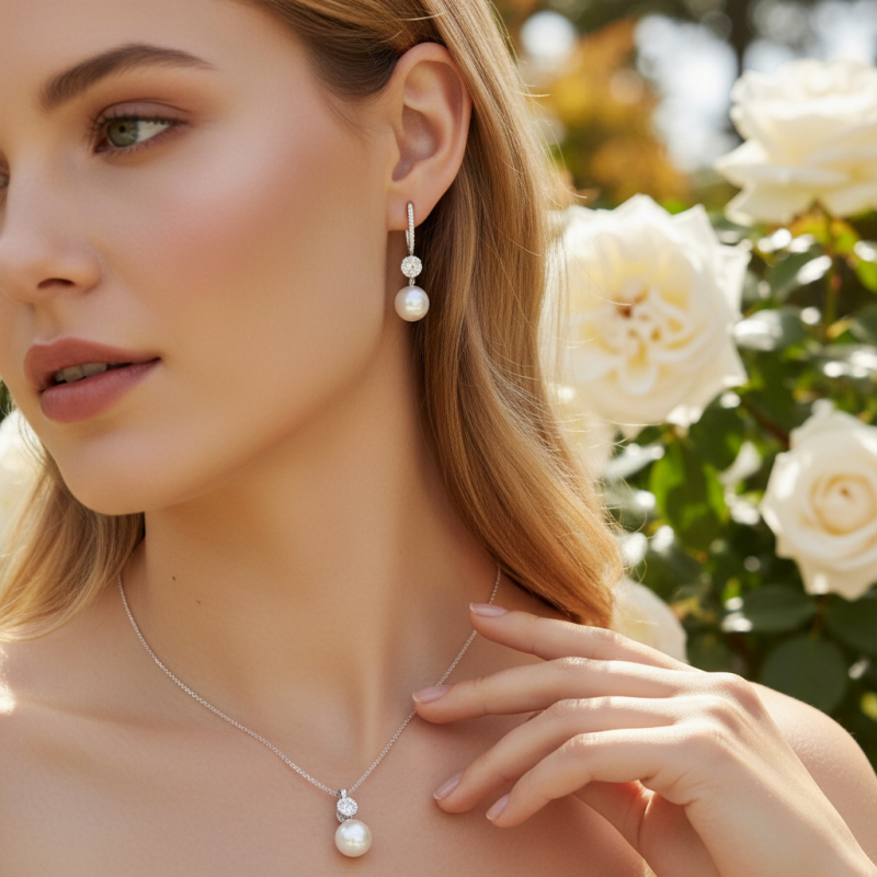 Pearl and cz bridal jewellery set - Silver