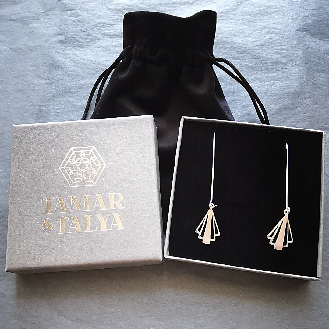 Deco Sterling Silver Dangle Earrings - Satin or Shiny Finish