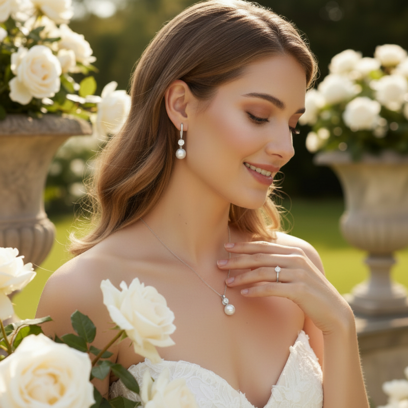 Pearl and cz bridal jewellery set - Silver