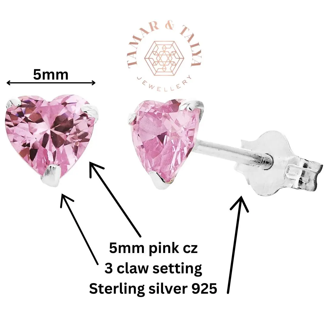 Pink CZ Heart Stud Earrings