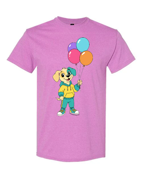 Cartoon Dog Balloon Tee, Puppy celebration balloons,