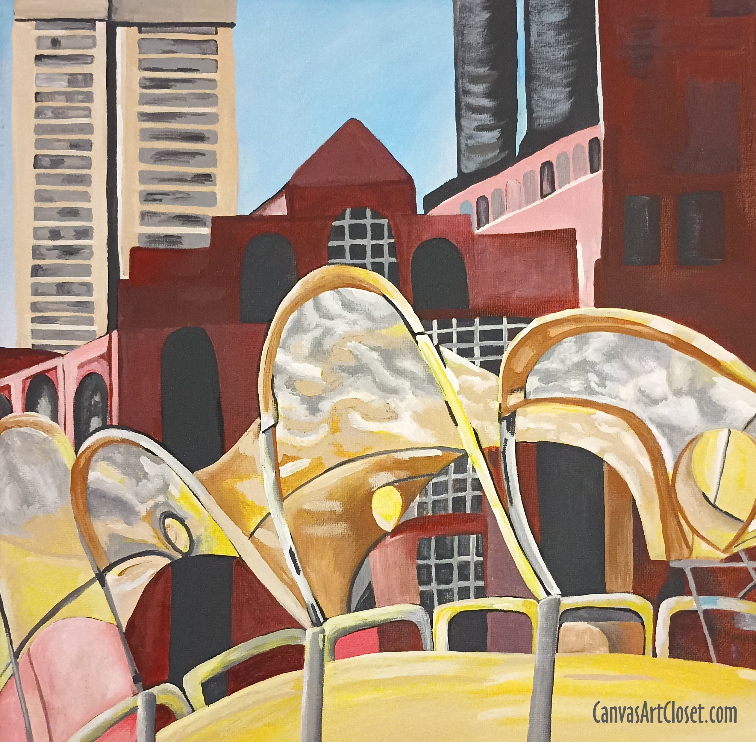 Abstract Inner Harbor Skyline Painting Artwork, Baltimore, Maryland
