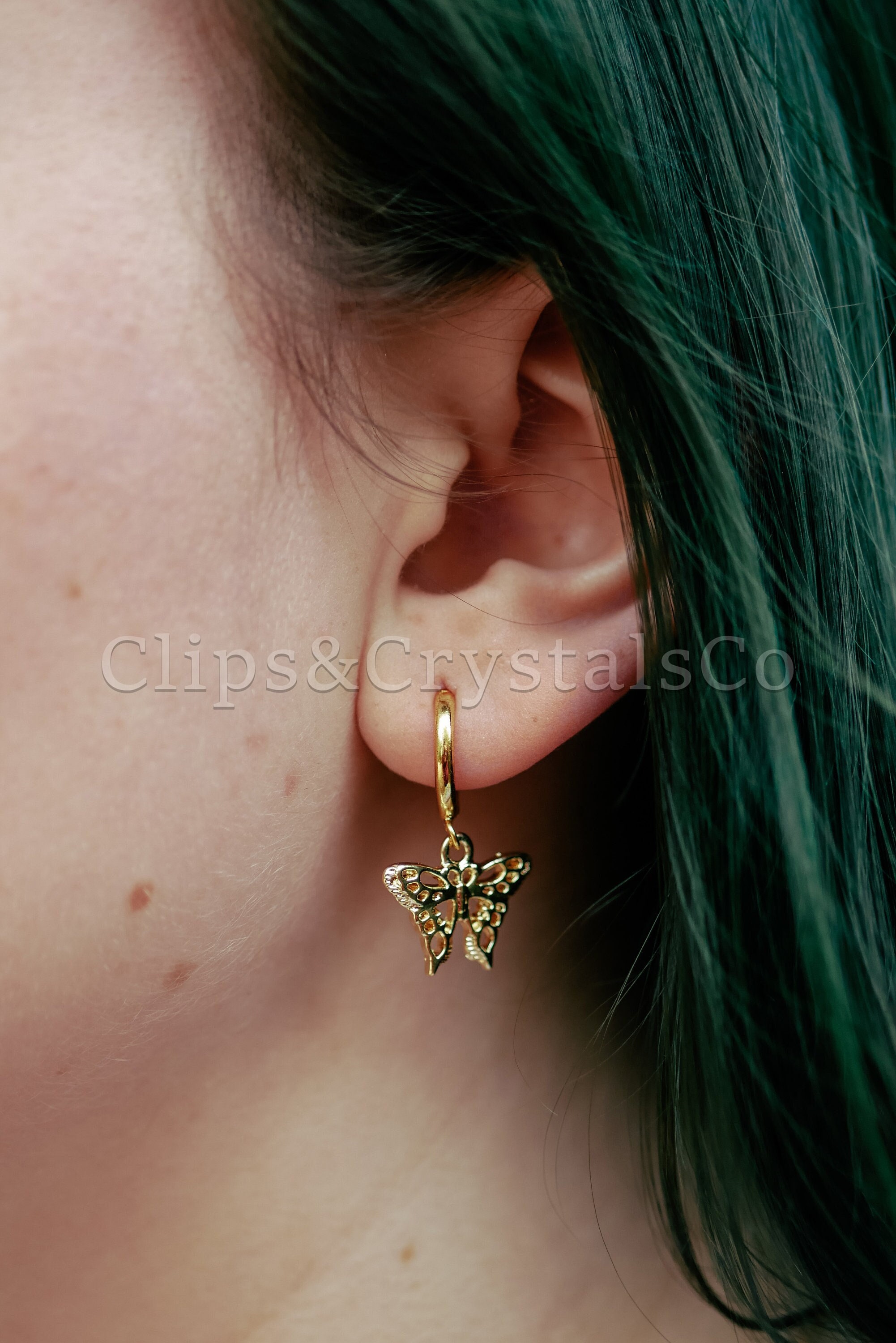 Gold Moth Huggie Earrings