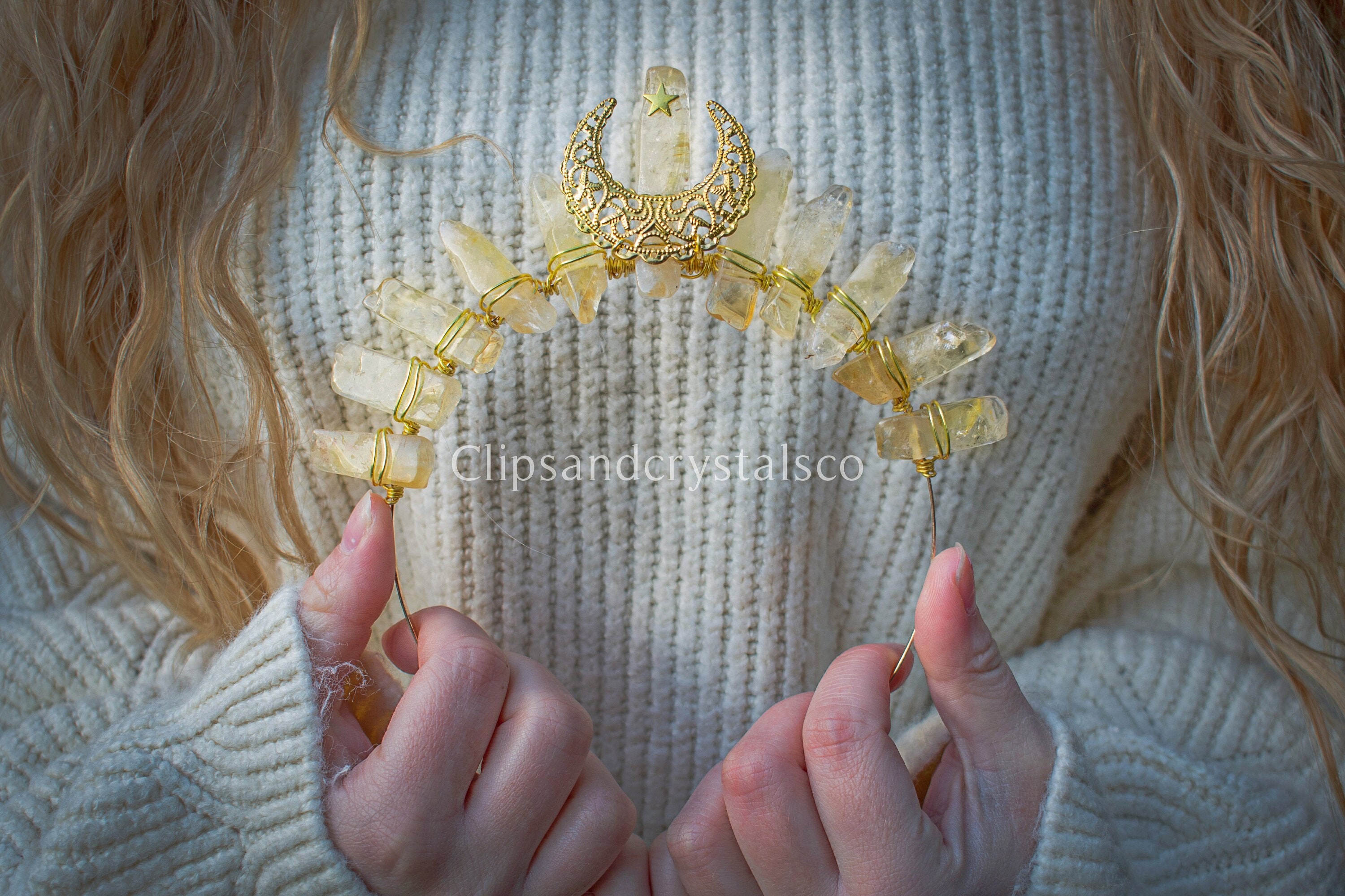 Gold Crystal Moon Tiara
