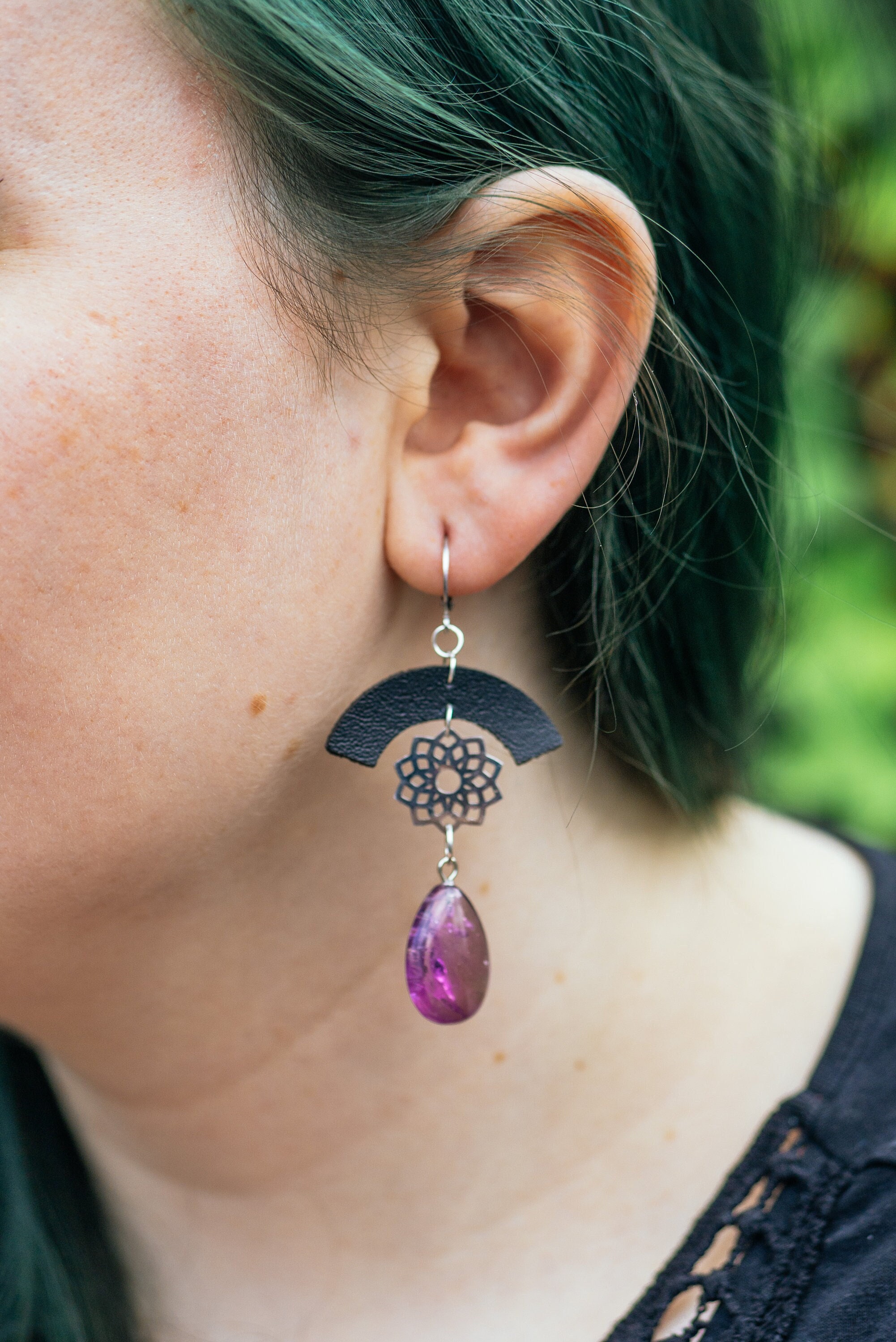 Geometric Gemstone Dangle Earrings