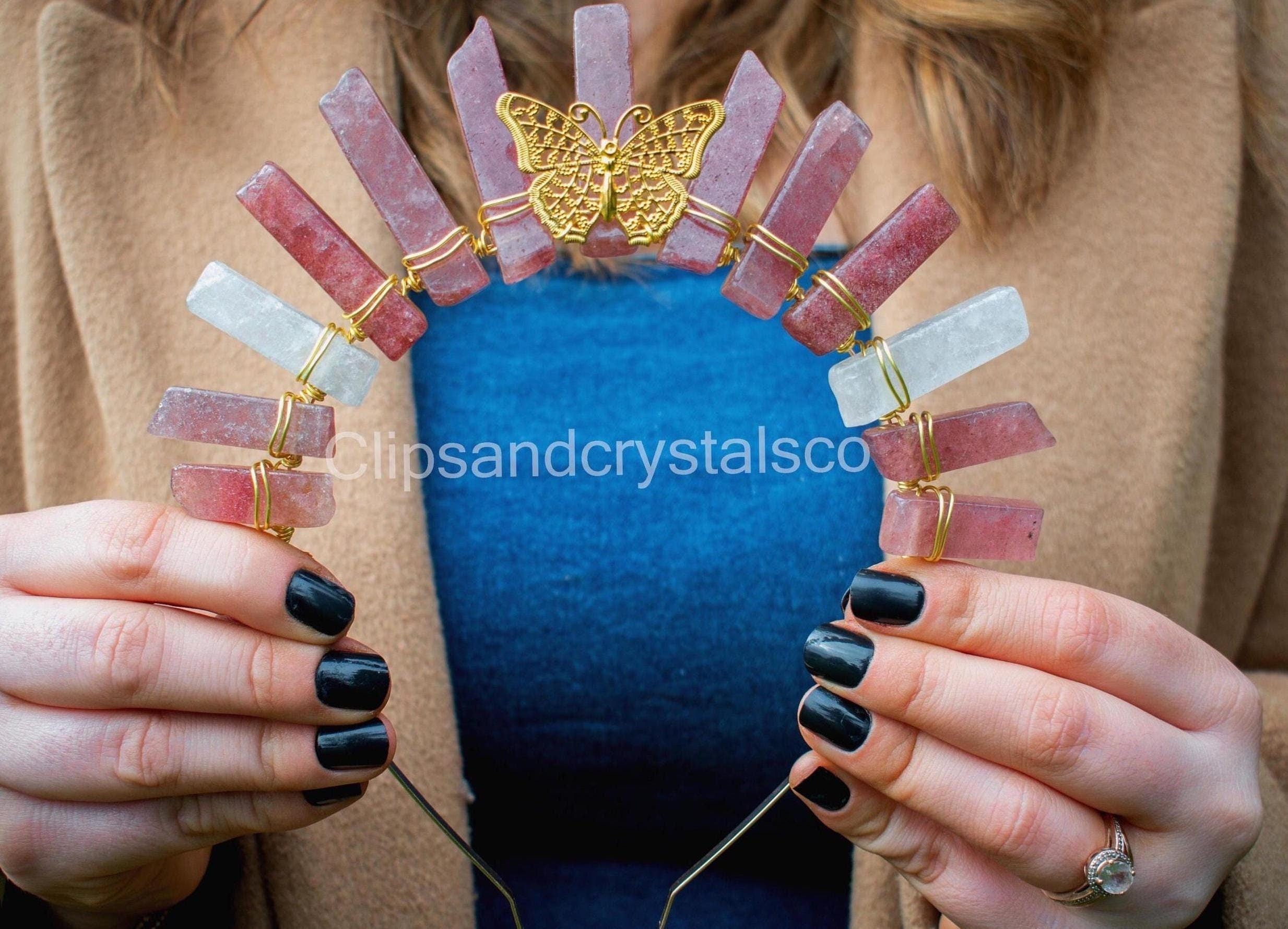 Pink And Gold Gemstone Butterfly Tiara