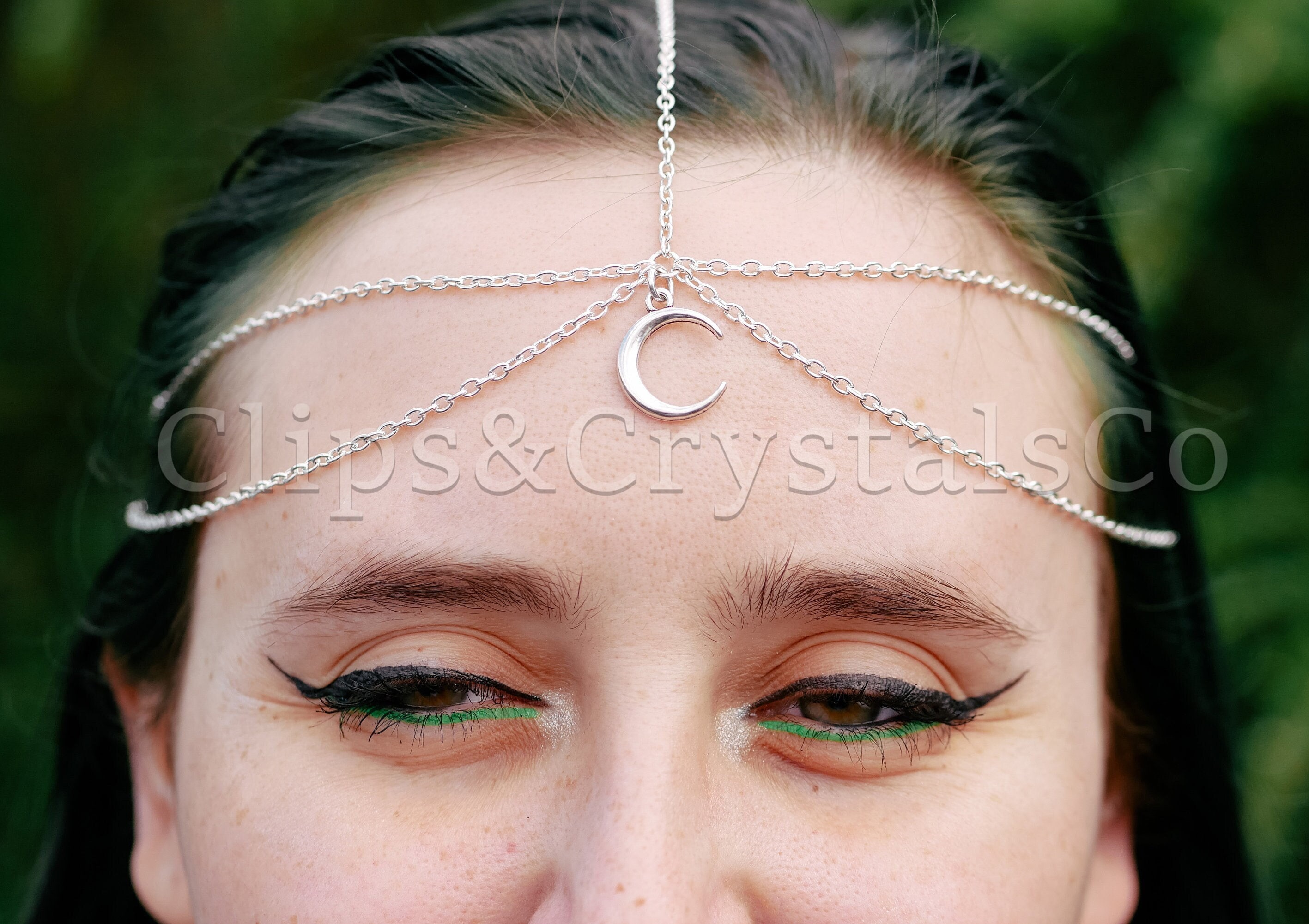 Silver Crystal Moon Head Chain - Many Crystal Options