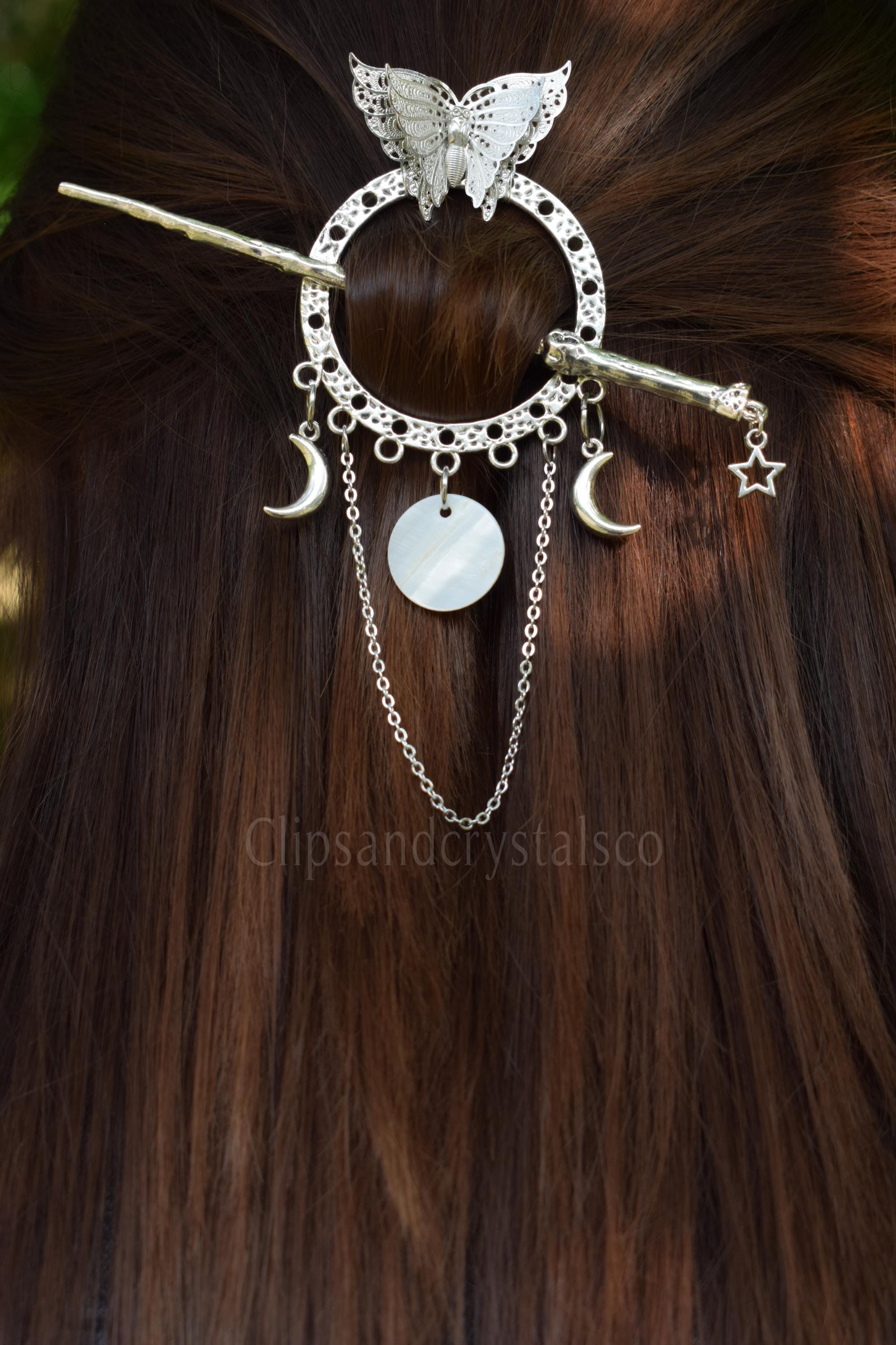 Fantasy Triple Moon, Star And Moth Hair Stick