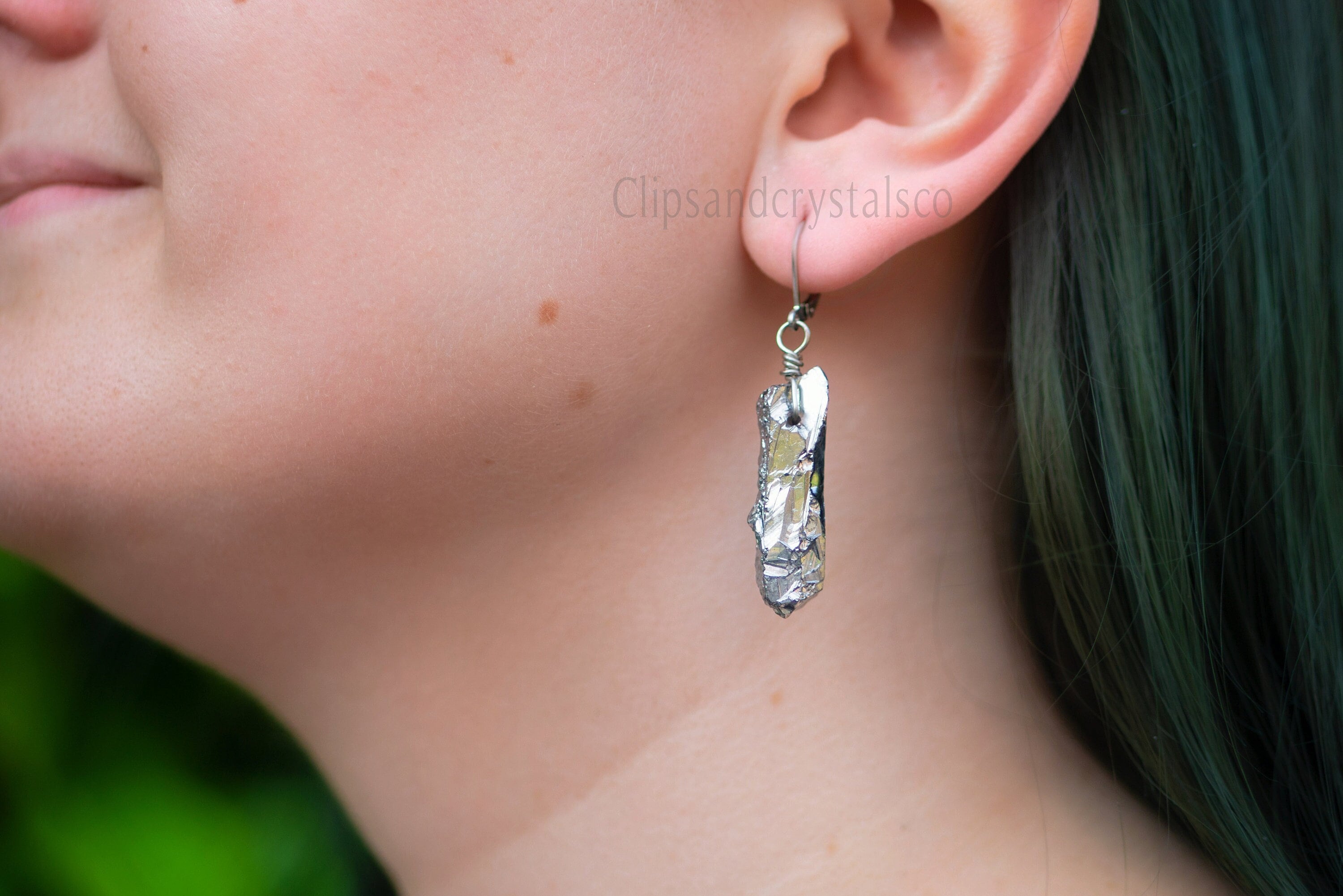 Silver Quartz Crystal Dangle Earrings