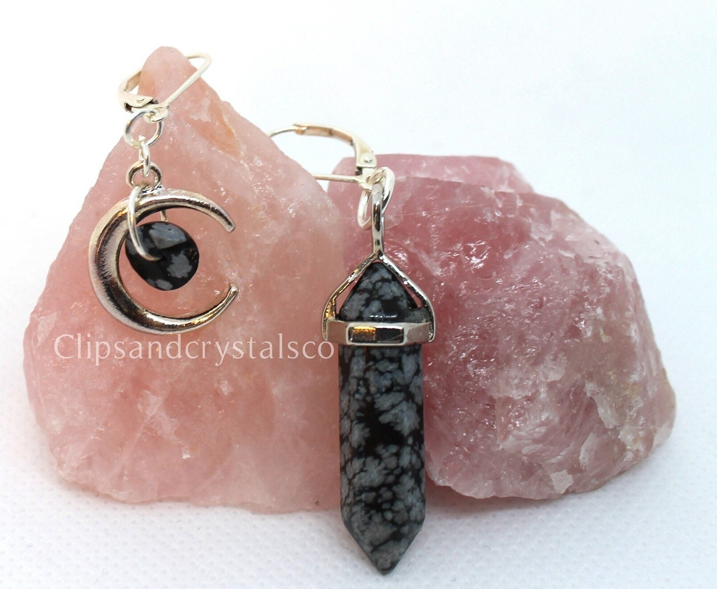 Mismatched gemstone moon earrings