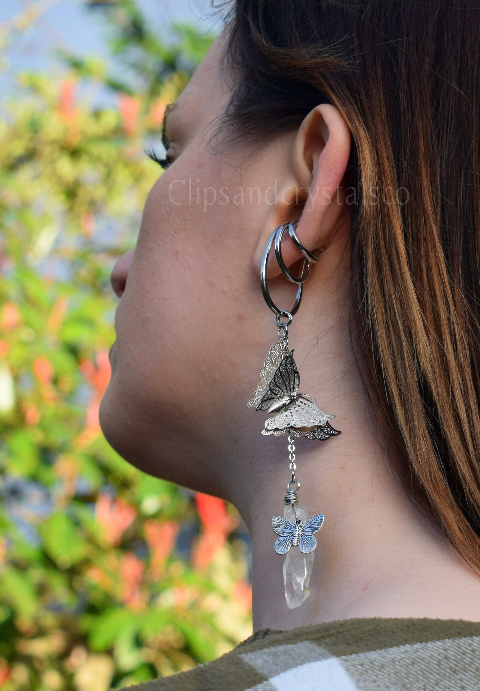 Witchy Silver Moth Ear Cuff