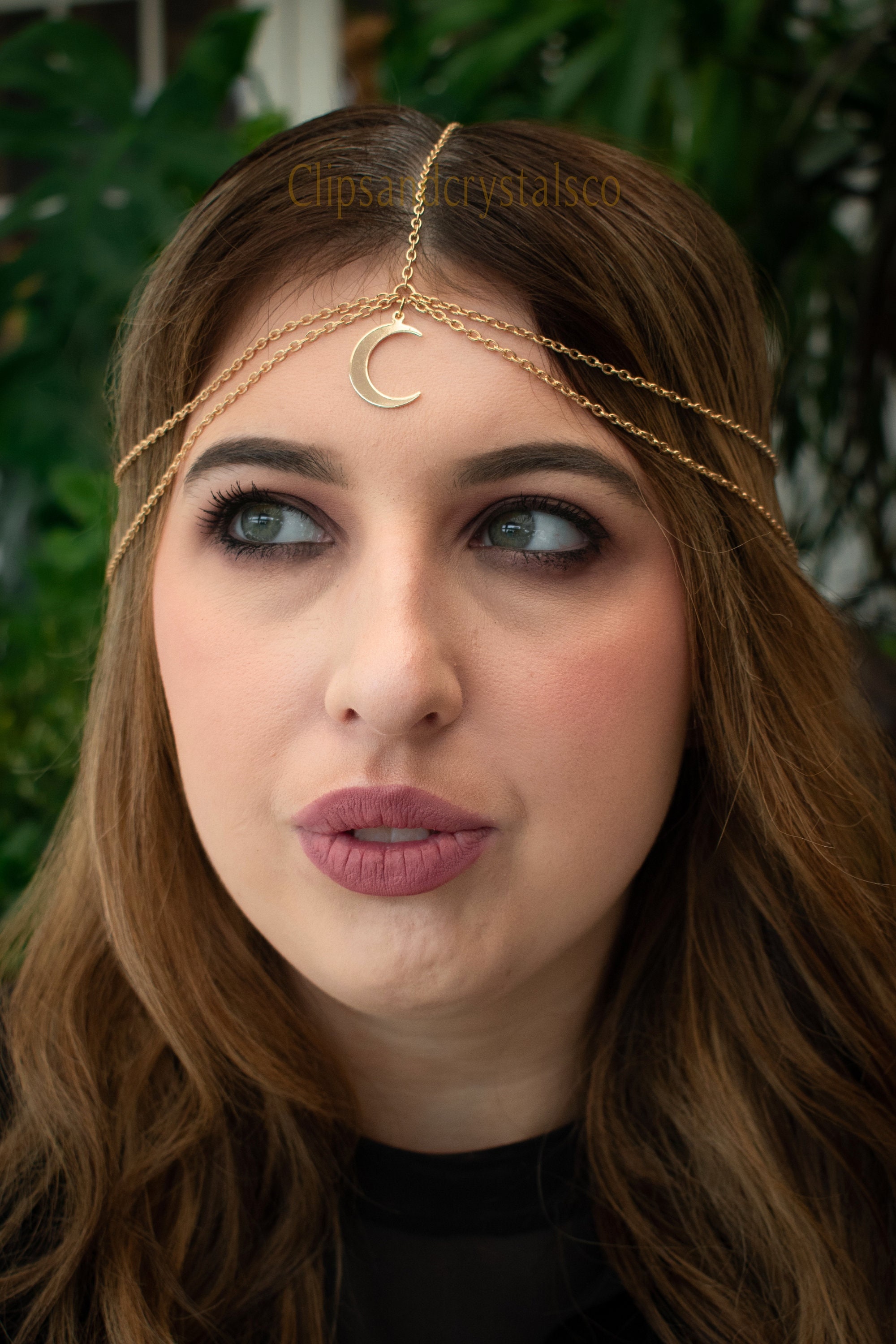 Gold Moon Headpiece With Teardrop Crystal Pendant