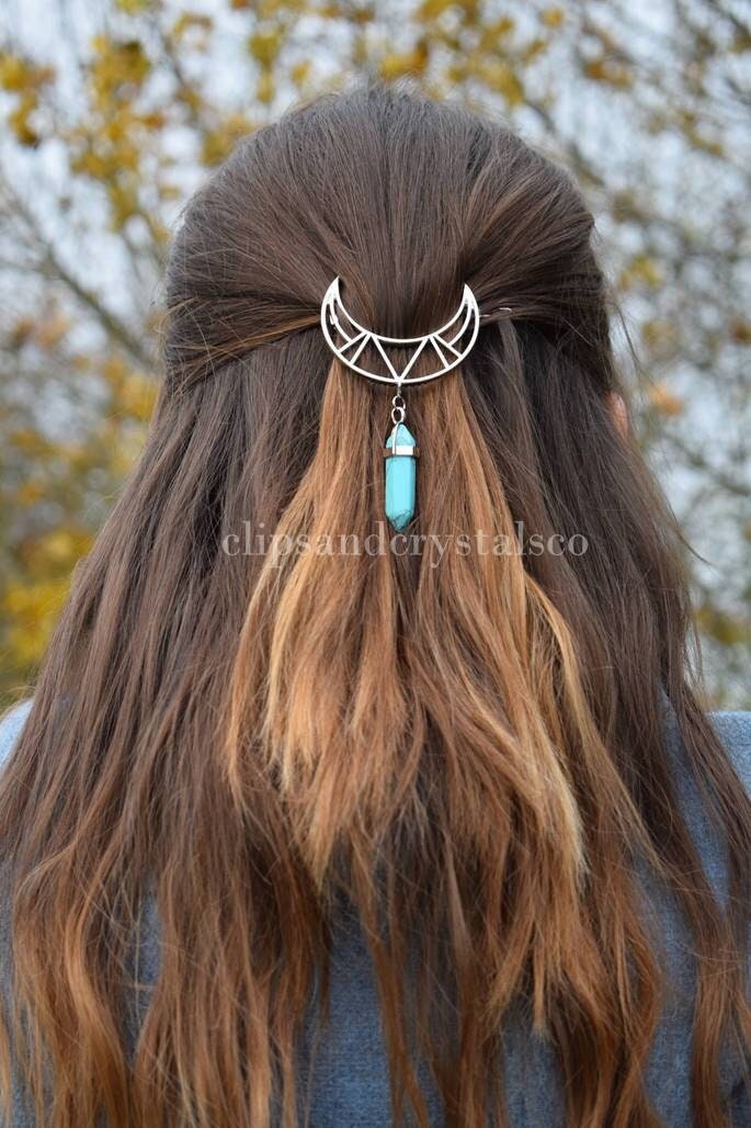 Moon Crystal Hair Clip - Many Crystal Options