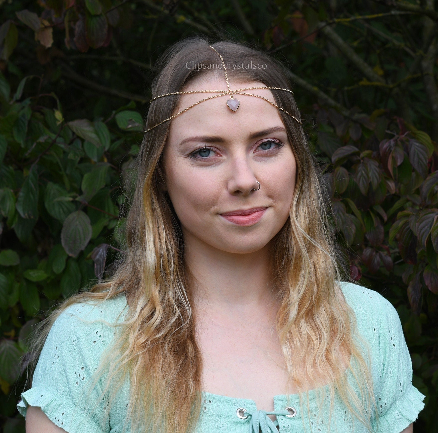 Romantic Rose Quartz Heart Headpiece