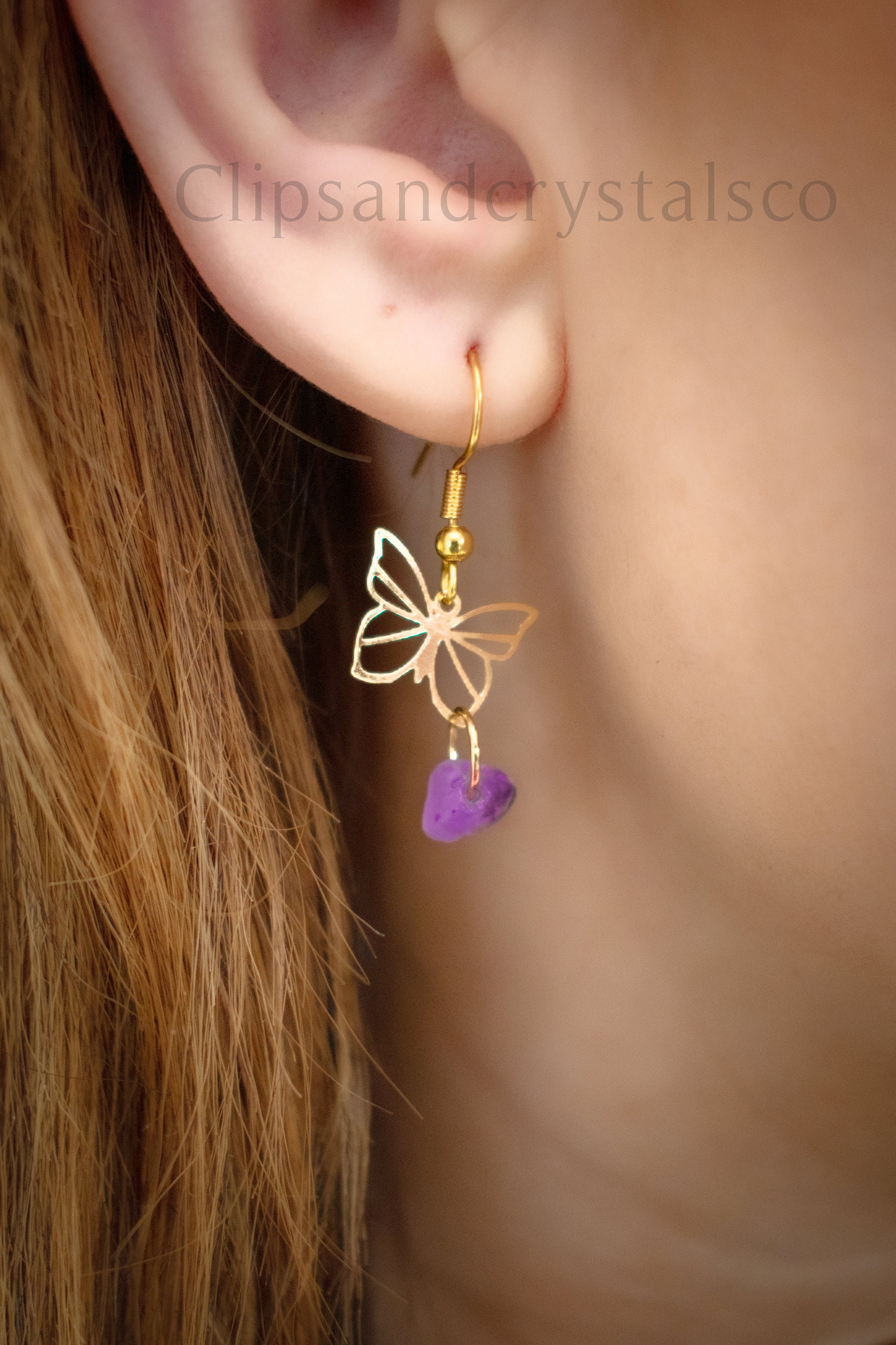 Gold Butterfly Gemstone Earrings