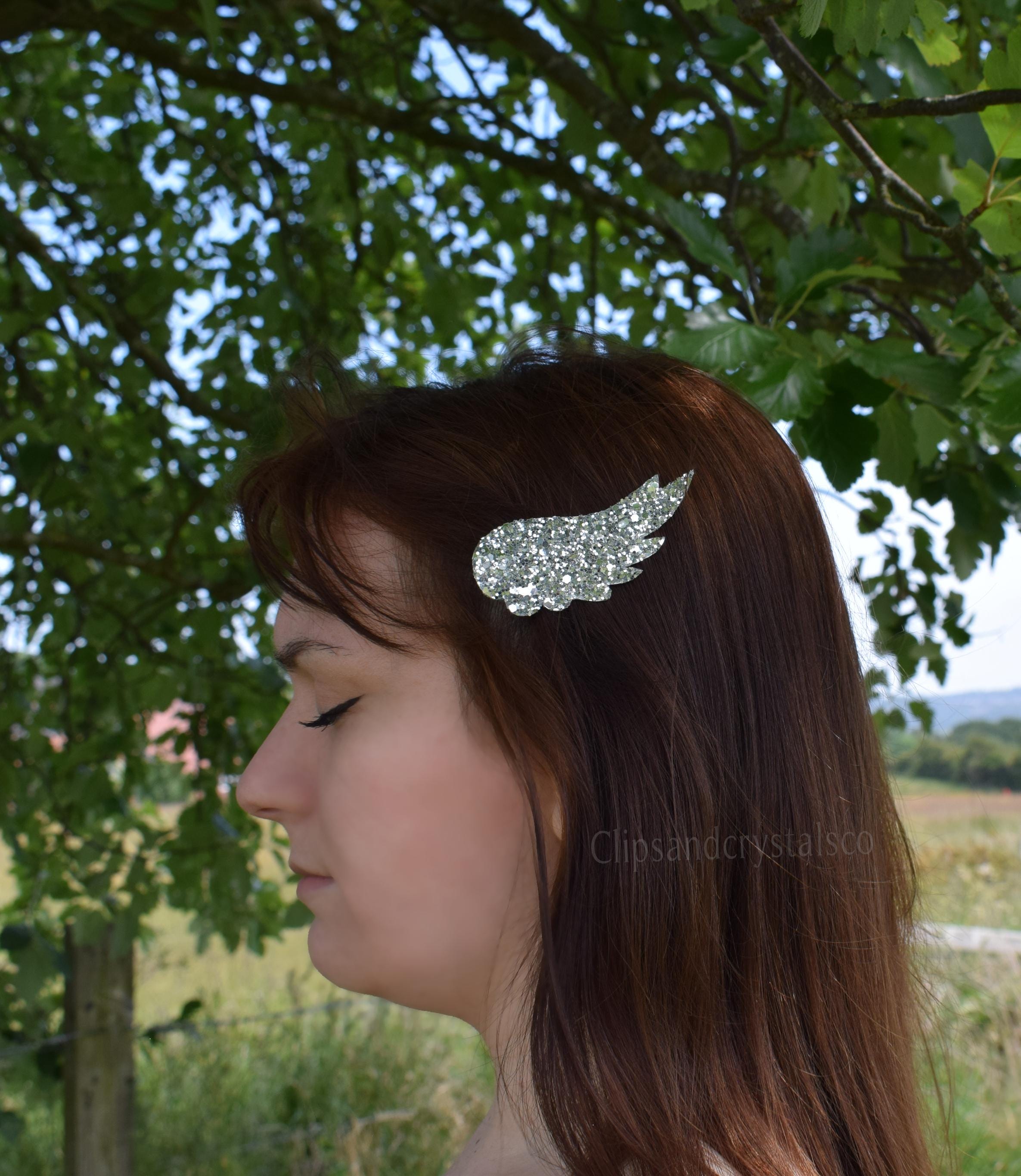 Sparkly Vintage Style Angel Wing Hair Clip Pair - Many Colour Options