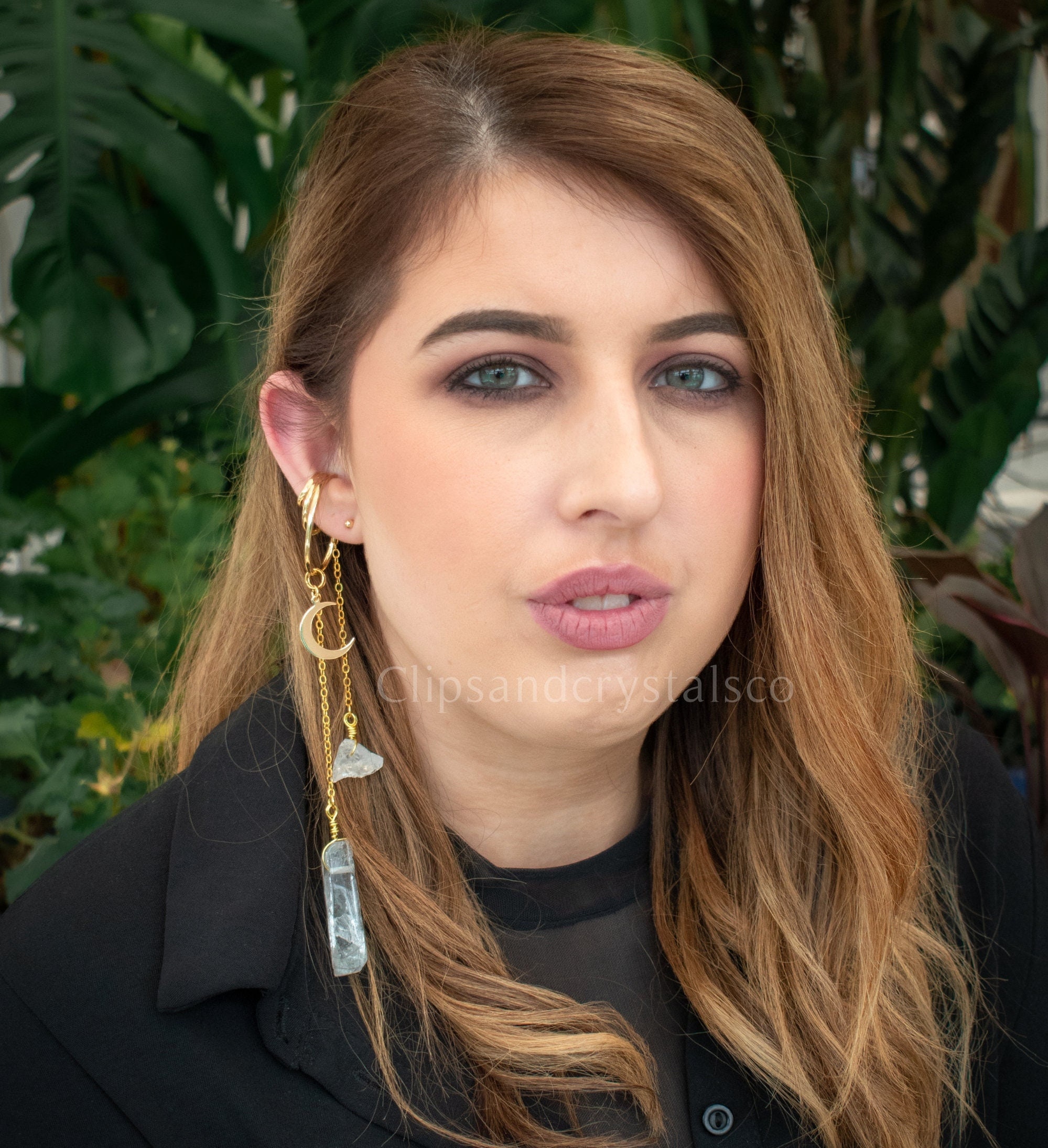 Moon Ear Cuff With Quartz Crystals