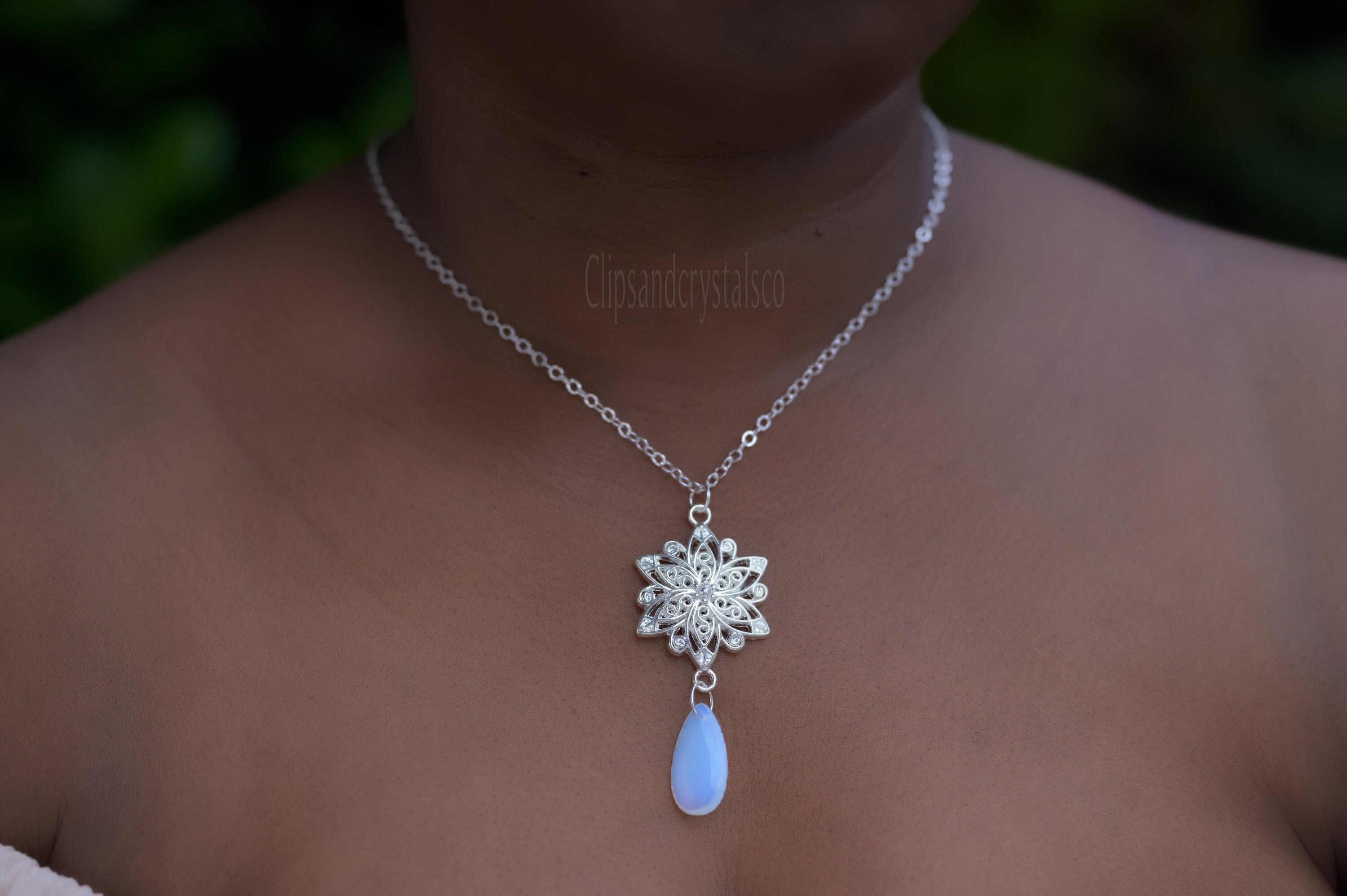 Silver Flower Teardrop Pendant