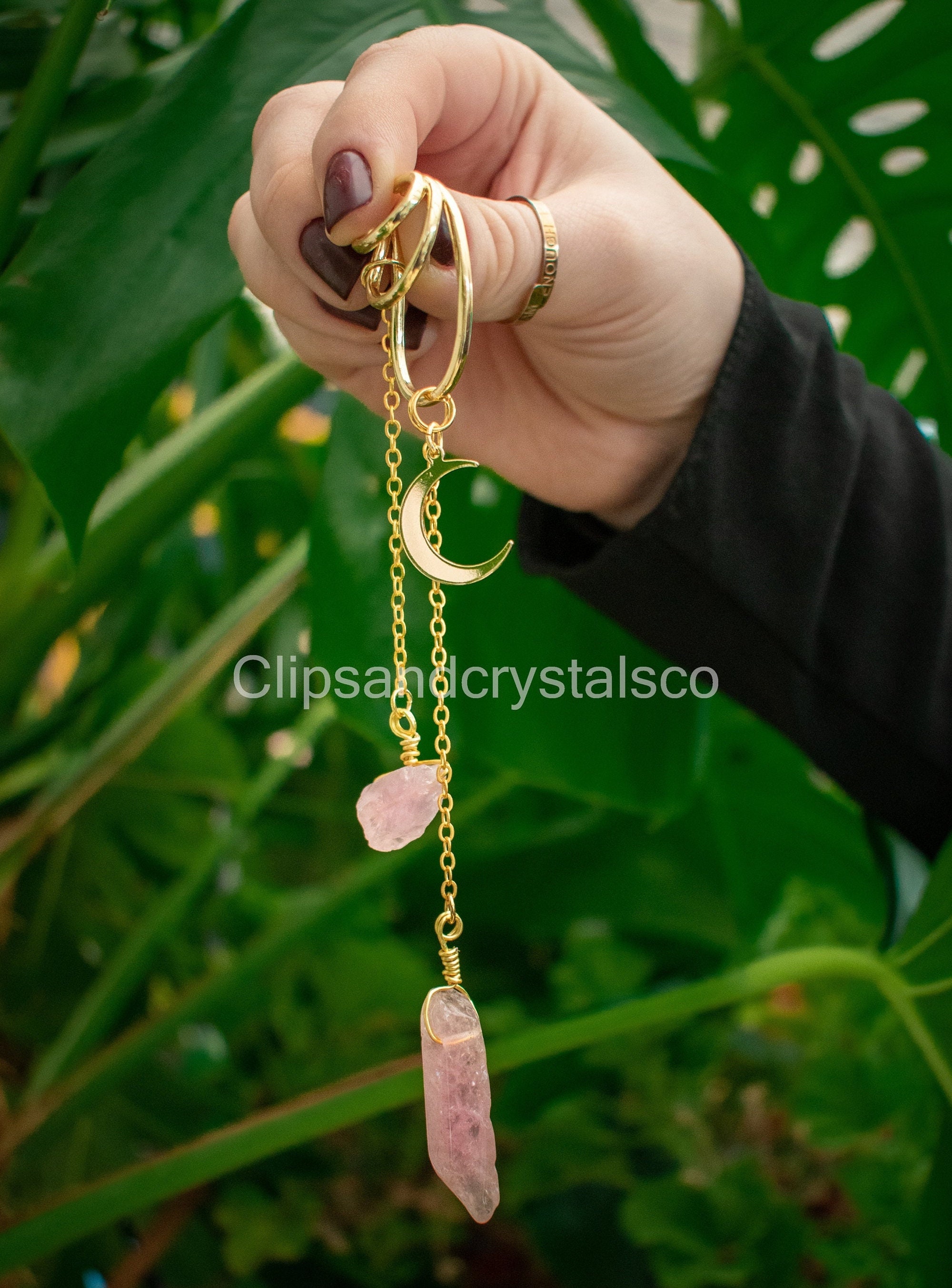 Rose Quartz Moon Ear Cuff