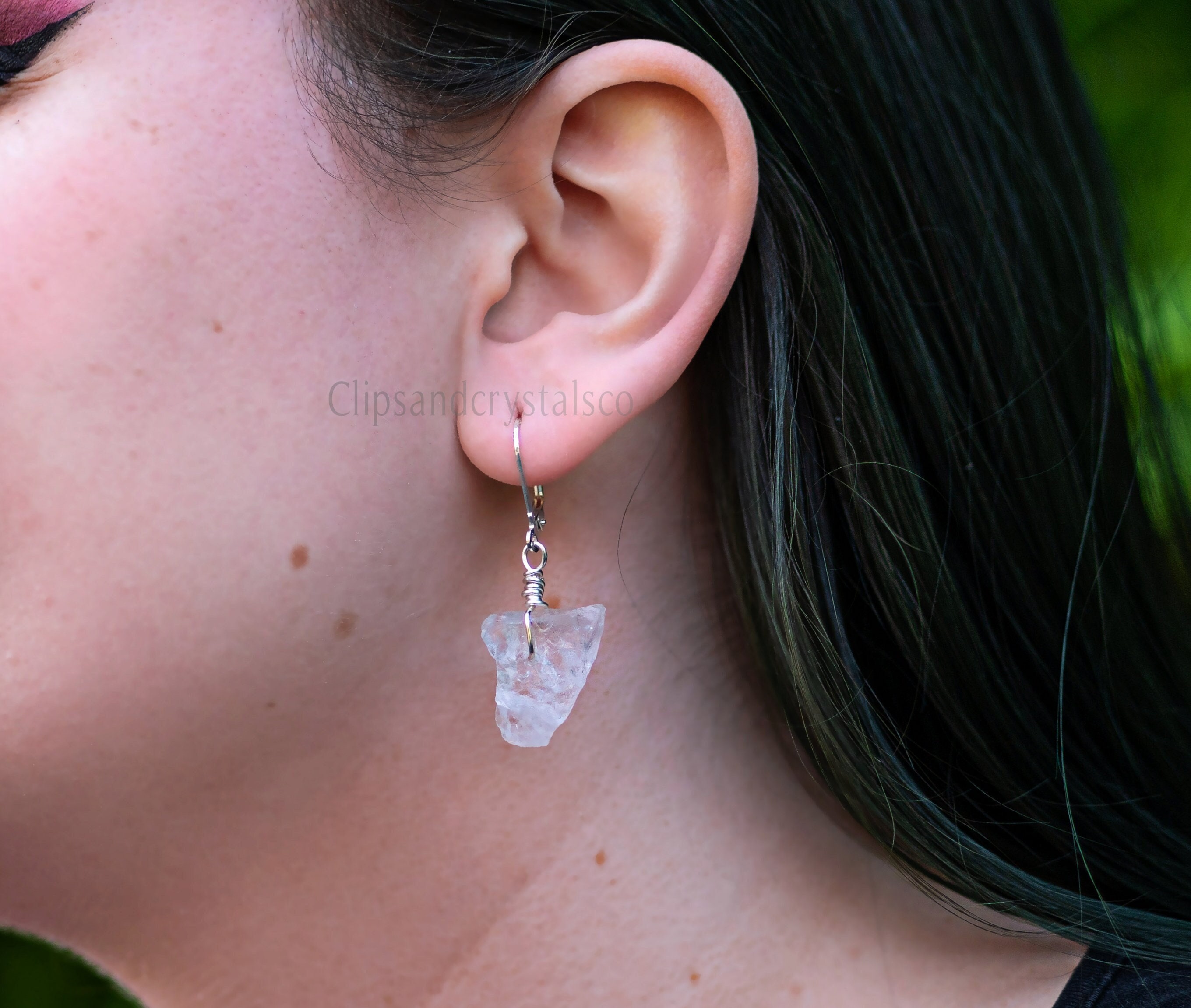 Snow White Quartz Crystal Huggie Earrings