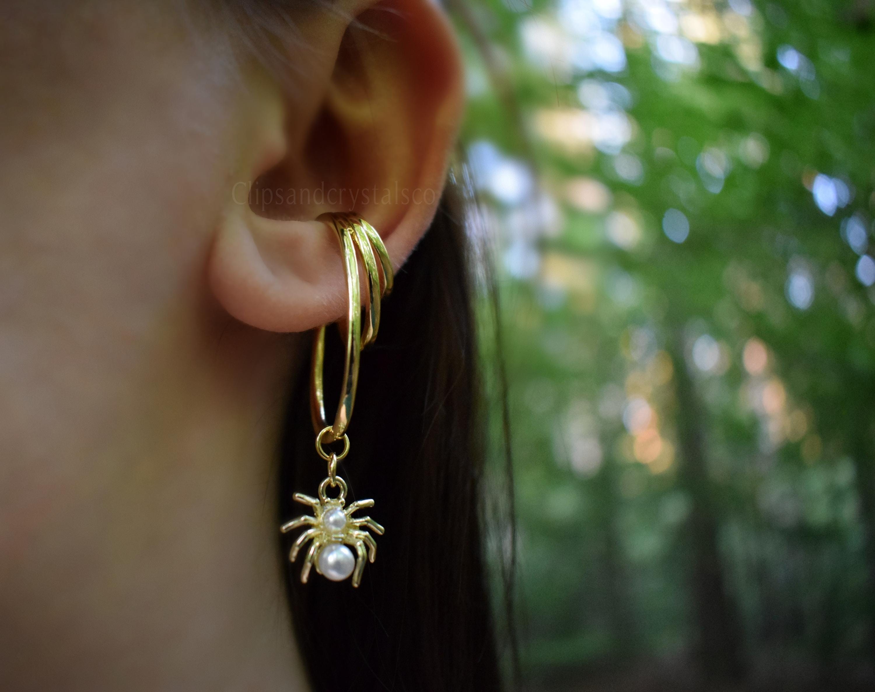 Gold Spider Pearl Ear Wrap Cuff Earring 
