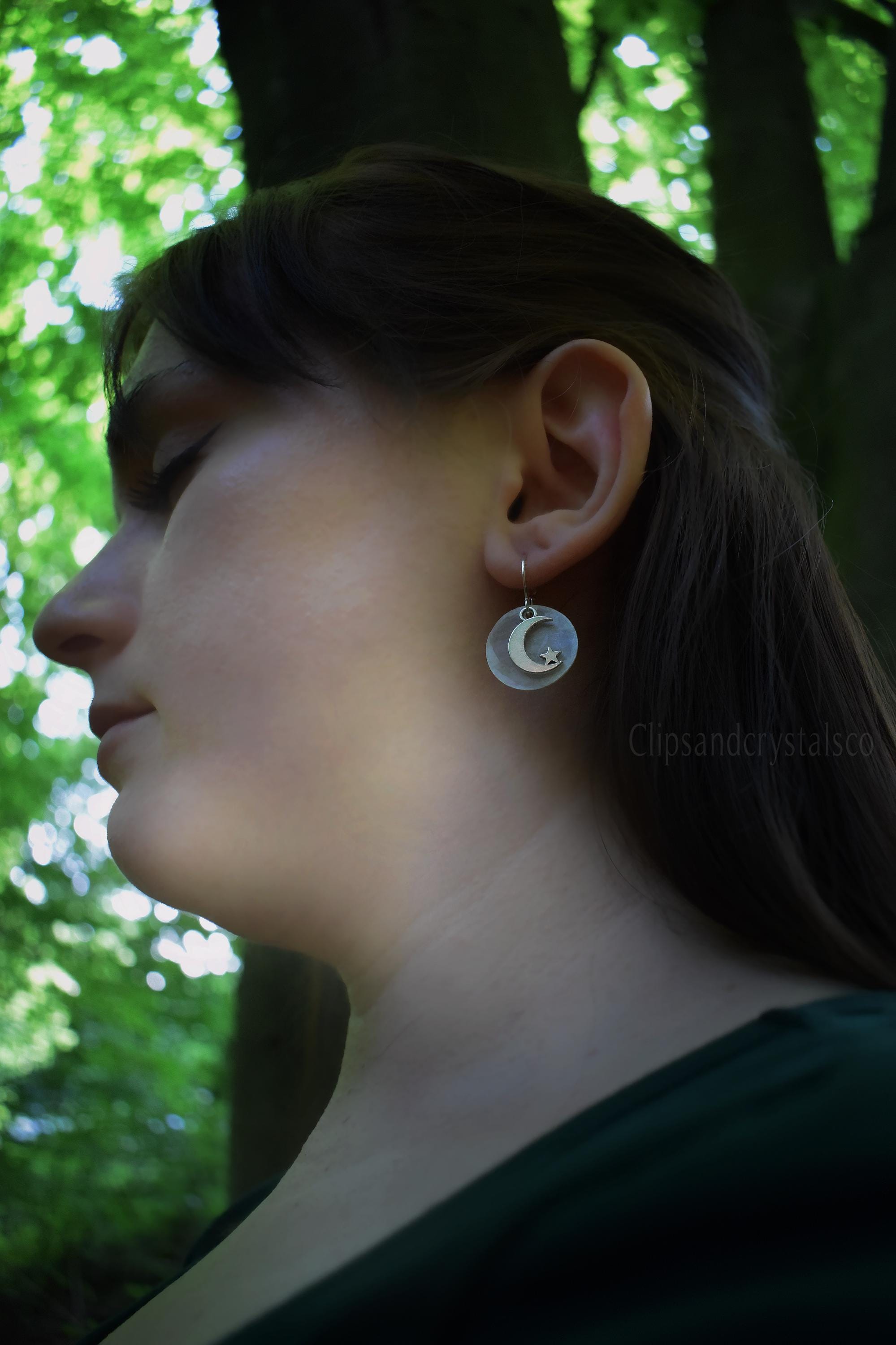 Silver Moon And Star Huggie Hoops